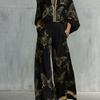 1116 New European and American Style Fashion Luxury Black Gold Baroque Print Nine-quarter Sleeve Wide-leg Pants Set Women's Two-piece Set