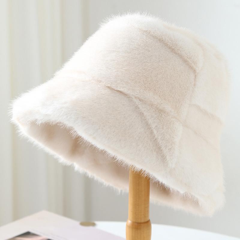 Autumn and winter imitation mink hair bucket hat women's high sense fashion thickened plush hat versatile cold warm basin hat