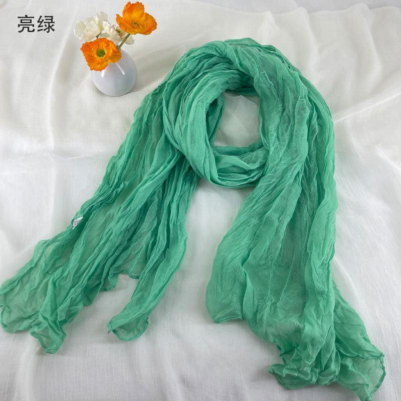 Women Soft Breathable Cotton and Linen Scarves Solid Color Pleated Scarf Retro Bohemian Style Long Wraps 180*90cm Multi Color