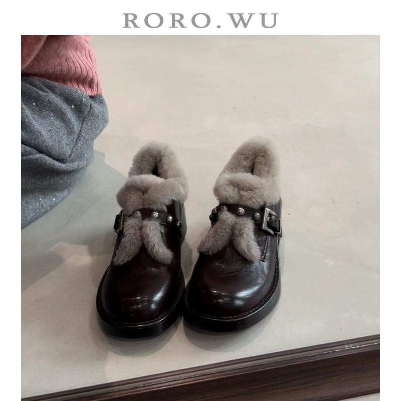 

Women s Lightweight Thick-Sole Winter Insulated Snow Boots Leather and Fur Combination Slip-Resistant Durable Casual Athletic Cotton Boots 40 коричневый