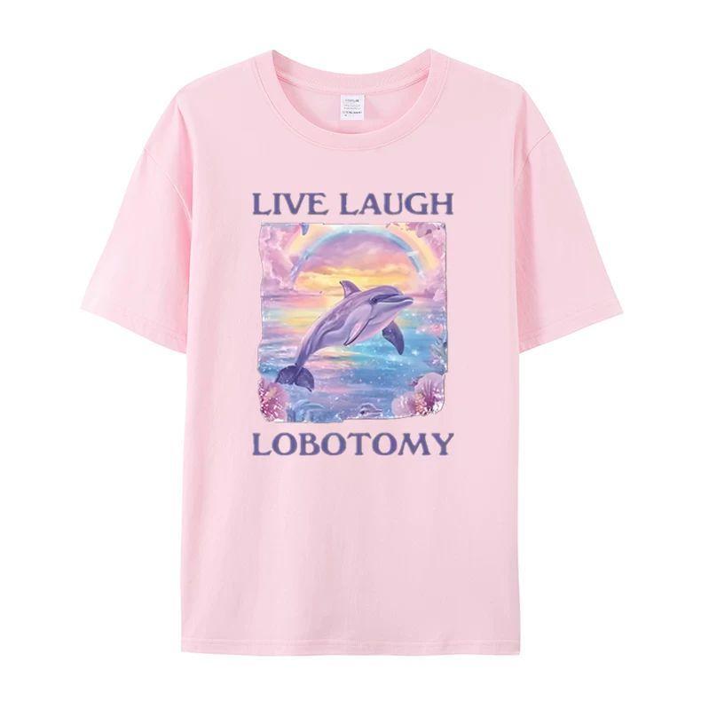 

A Funny Dolphin Stem Rainbow Cotton Roundneck Shortsleeved Printed Top for Both Men and Women 4XL