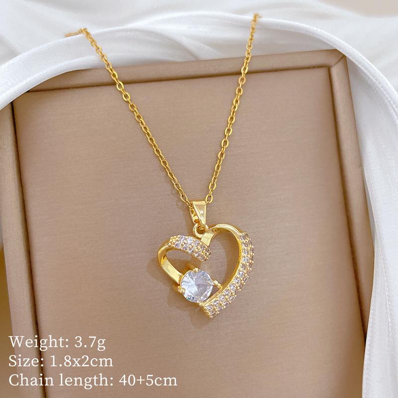 

Irregular Zircon Love Heart Pendant Necklace for Women Stainless Steel Chain Sweet Heart Jewelry Accessory Gifts for Lover