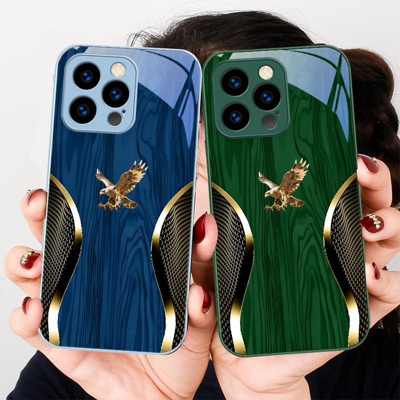 Noble Golden Eagle Ring For iPhone 17 Air 16 E 15 14 13 Plus 12 mini 17 Pro Max 11Pro XR Xs X 7 8 11 Tempered Glass Phone Case
