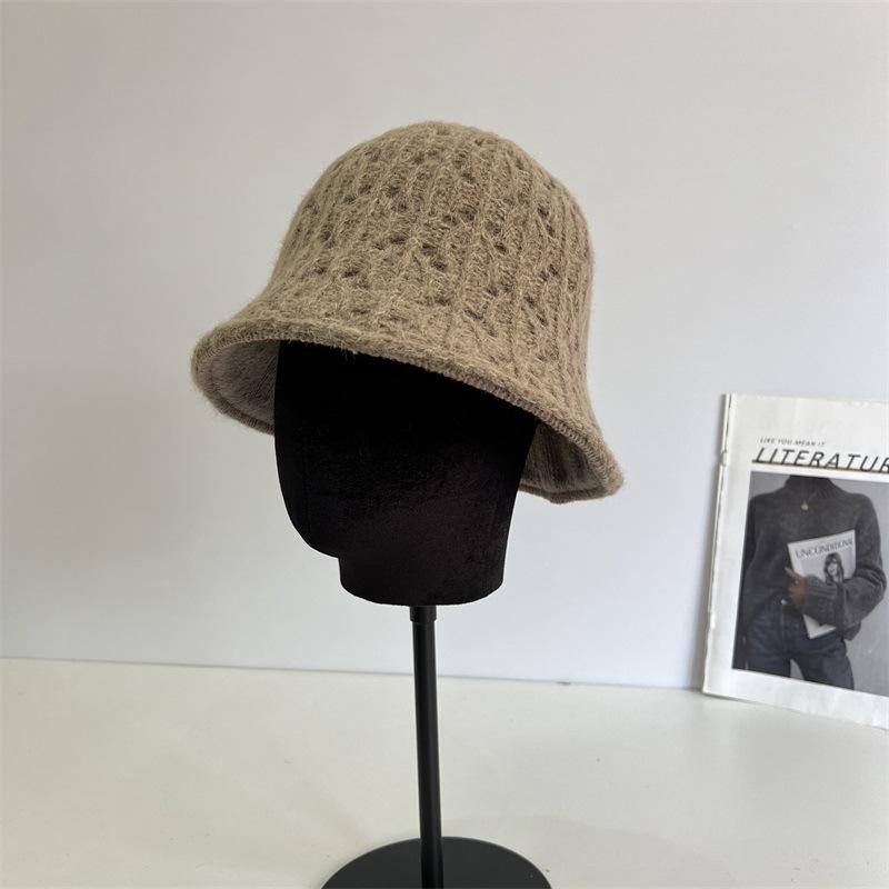 Knitted Double-sided Fisherman's Hat Children Autumn and Winter Black Plain Face Covering Bucket Hat Showing Face Small Warm Basin