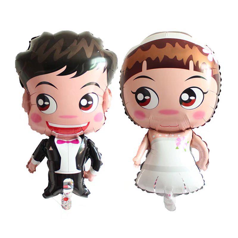 Cartoon Bride & Groom Foil Balloons - Valentine's Edition