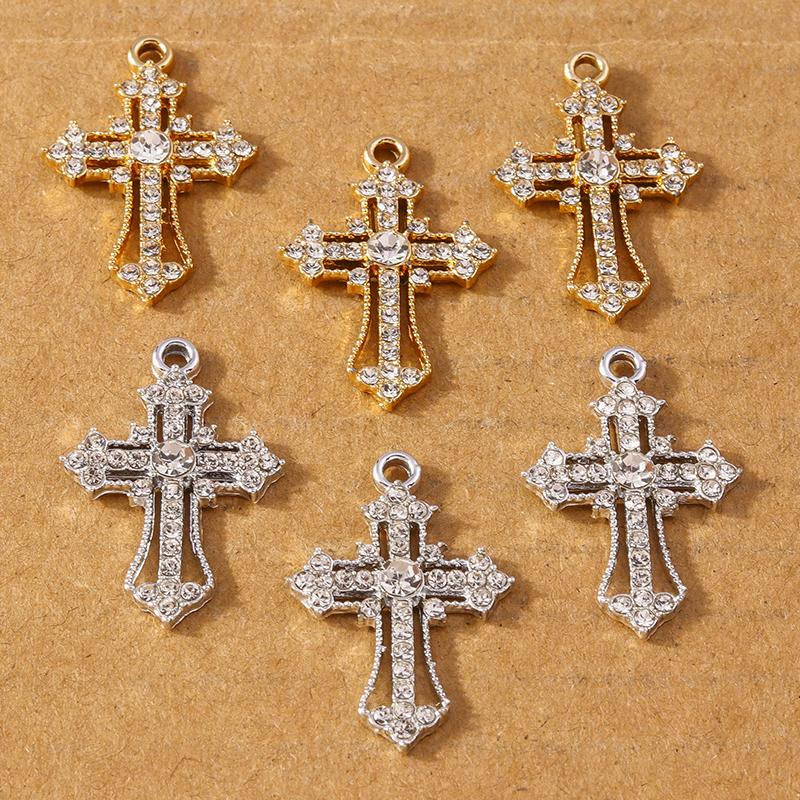 10pcs 24*11mm Crystal Rhinestone Cross Charms Pendants for Necklace Earrings DIY Handmade Jewelry Making Accessories