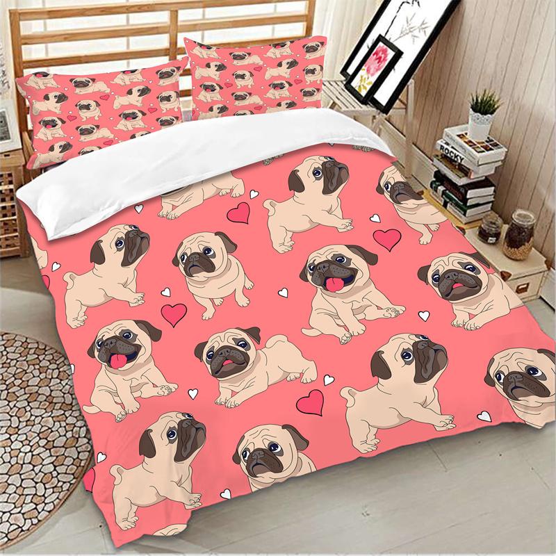 Pink Bed Linen Set Cute Pet Dog Single Double Bed Cover Set Heart-shaped Queen King Twin Full Size Bed Clothing for Child Soft and Comfortable