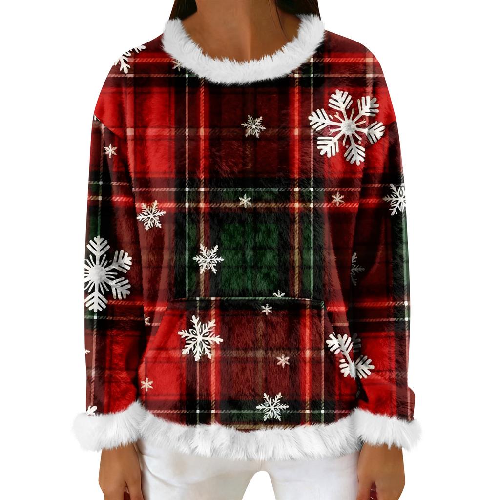 Dam Casual Fleece Sweatshirt Långärmad Rund Hals Casual Bekväm Lös Passform Lättviktig Dam Flanell Sweatshirt
