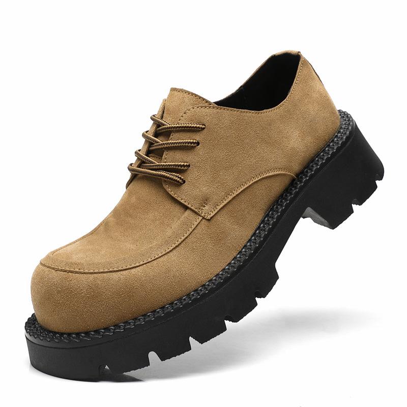 2025 autumn men's platform loafers lace-up cowhide suede leather shoes big head fashion casual platform men's shoes