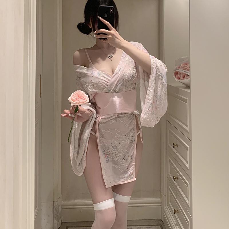 Original Sexy Pure Temptation Embroidered Anime-Style Kimono Lingerie Women's Costume Temptation Nightgown Set