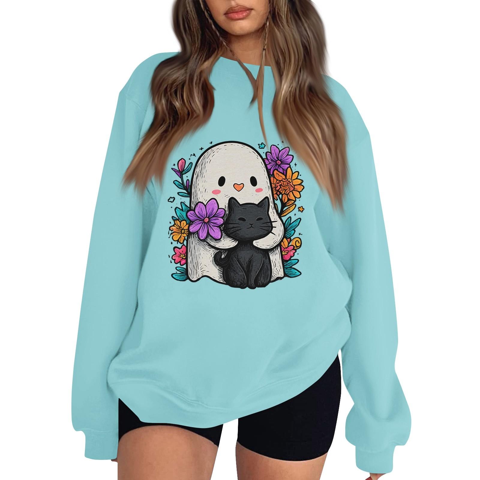 

Женский пуловер с заниженной линией плеча, спортивный свитшот с принтом на Хэллоуин L