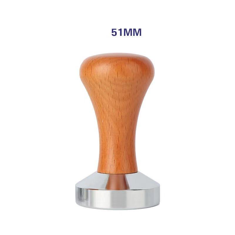 

49/51/53/58 мм молоток для прессования порошка из цельной древесины, молоток из нержавеющей стали, твердый пресс для порошка с плоским дном, наполнитель для кофейного порошка 51mm коричневый