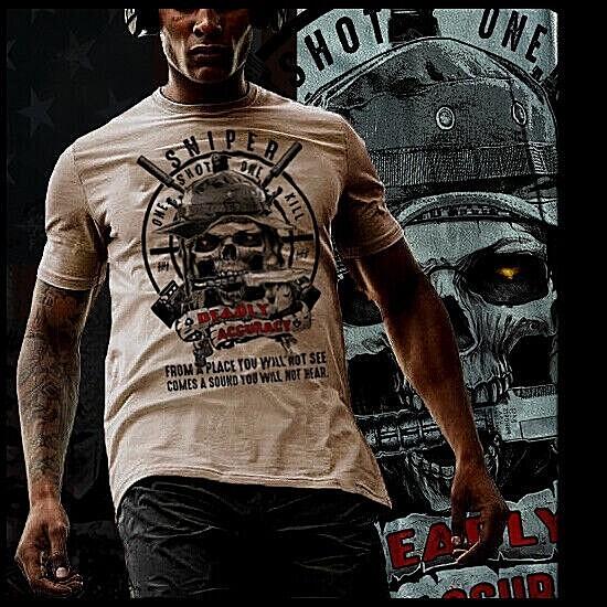 

Sniper T-Shirt Military crossed rifles Expert Marksmanship one shot one kill tee S