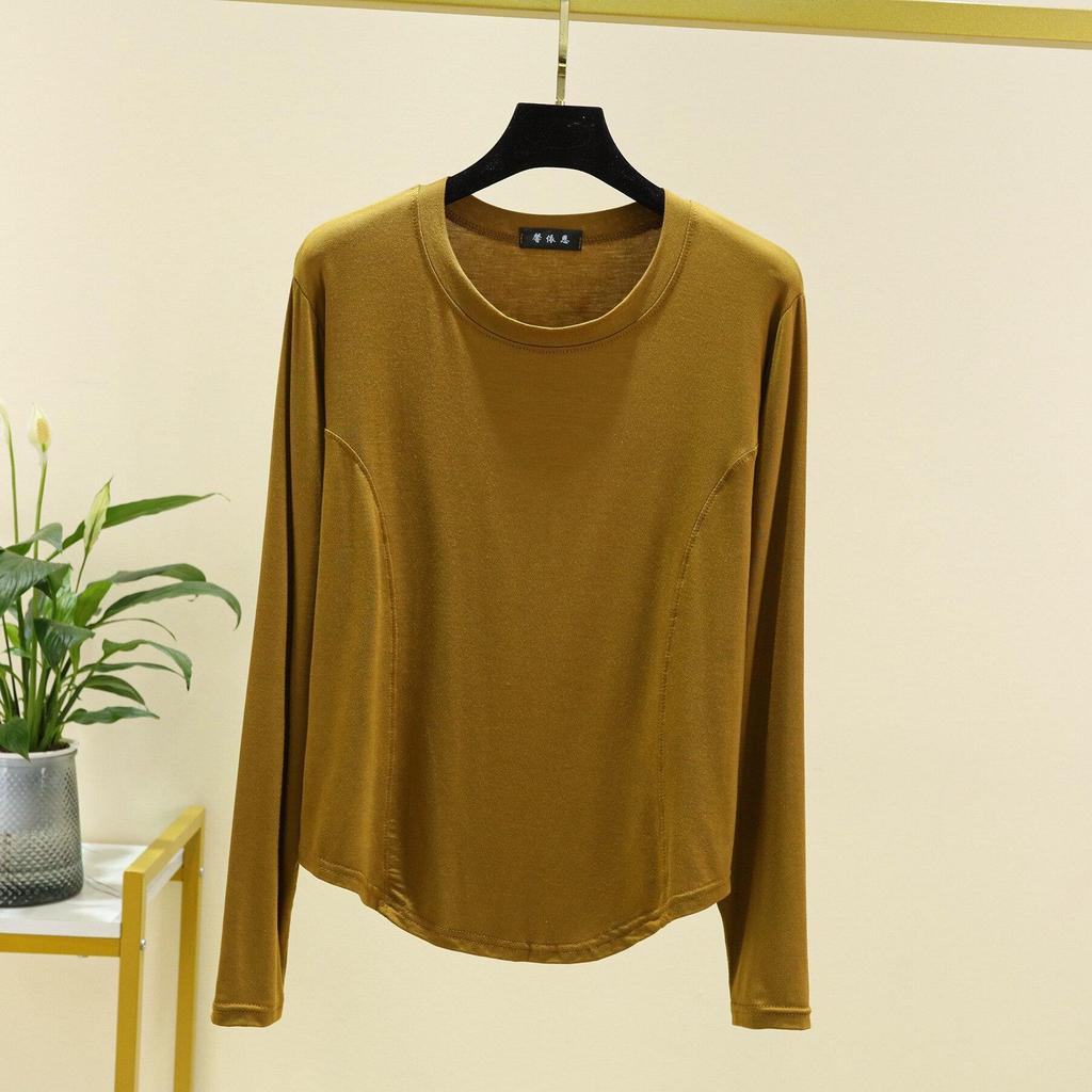 Novidade Primavera e Outono 2026 Pijama Feminino Peça Única Modal Gola Redonda Grande Manga Longa Camiseta Top Estilo Fino com Roupa para Casa
