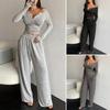 Completi Lounge da Donna 2 Pezzi Manica Lunga Camicia Bottoni Crop Top Pantaloni a Gamba Larga Coordinati Outfit Casual Autunno Primavera Tute