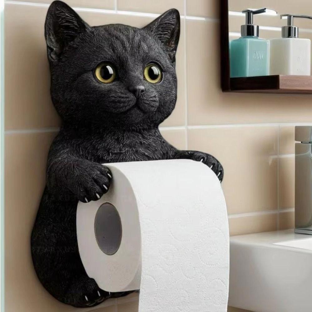 Simple Installation Cat Toilet Paper Holder 3D Cat Shape Hanging Paper Towel Stand  RV Travel