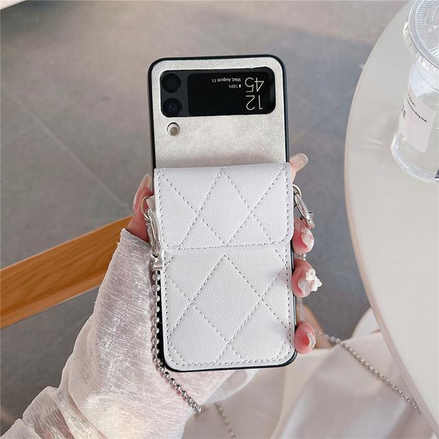 

Винтажный чехол через плечо для телефона Samsung Galaxy Z Flip 3 Flip 4 5g, кожаный карман для карт, задняя крышка для Galaxy Z Flip3 Flip4 Case & Strap белый
