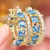 Fashion Gold Color Square Blue White Zircon Double Row Hoop Earrings for Women Party Luxury Jewelry