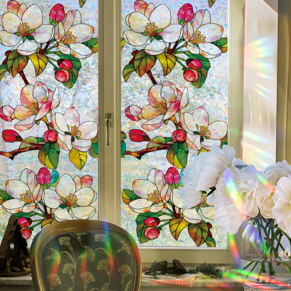 Vibrant Laser-Cut Personalised Magnolia Living Room Window Decorative Static Cling Film