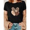 Europäische Größen Ein süßes Sommer-T-Shirt mit einem Leopardenherz-Muster, perfekt für Frühling und Sommer, Freizeit-Sportbekleidung für Damen.