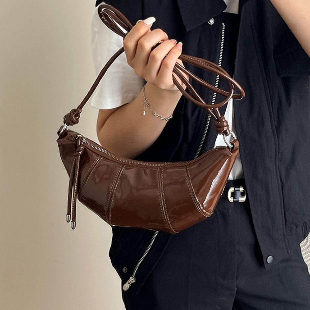 Retro Dumpling Shoulder Bag Pu Leather Women's Handbag Fashionable Croissant Crossbody Bag  Girls