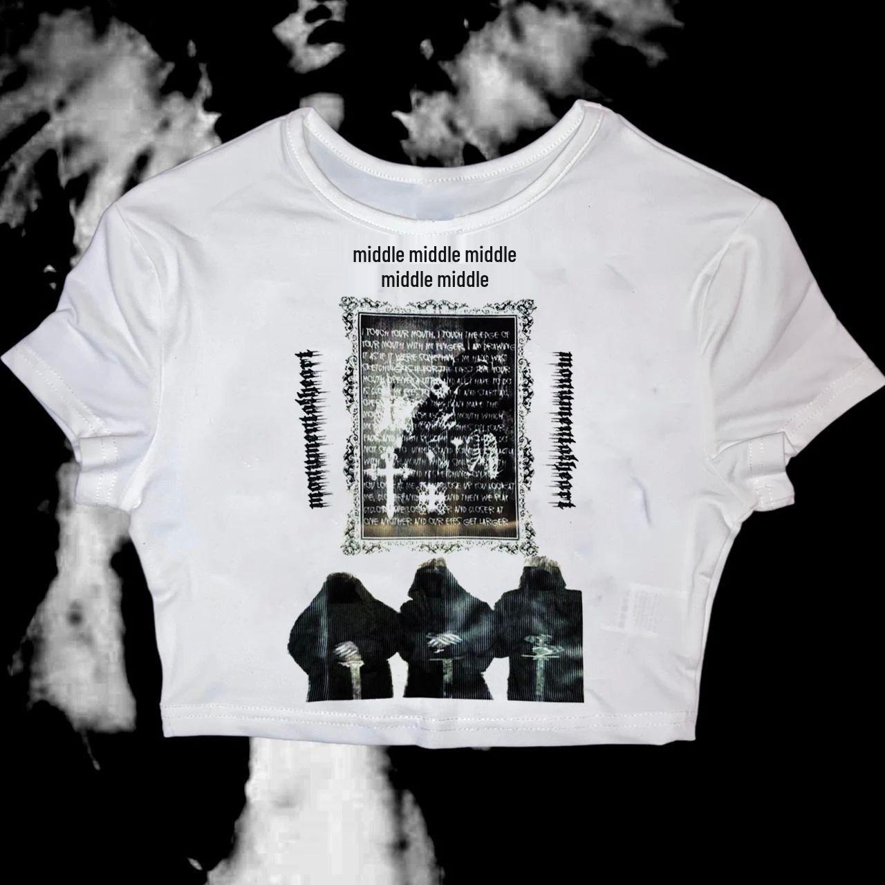 

Винтажная готическая футболка Y2K с круглым вырезом для мужчин и женщин: Ретро Свободный Крой с Европейским и Американским Готическим Принтом Medium