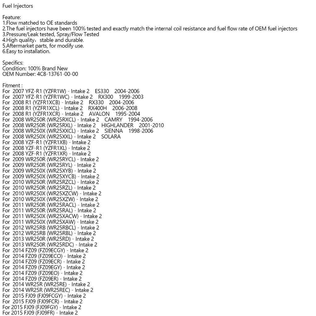 Kraftstoffeinspritzdüse 4C8-13761-00-00 Für Yamaha WR250 FZ09 FZ10 MT09 MT10 YFZ R1