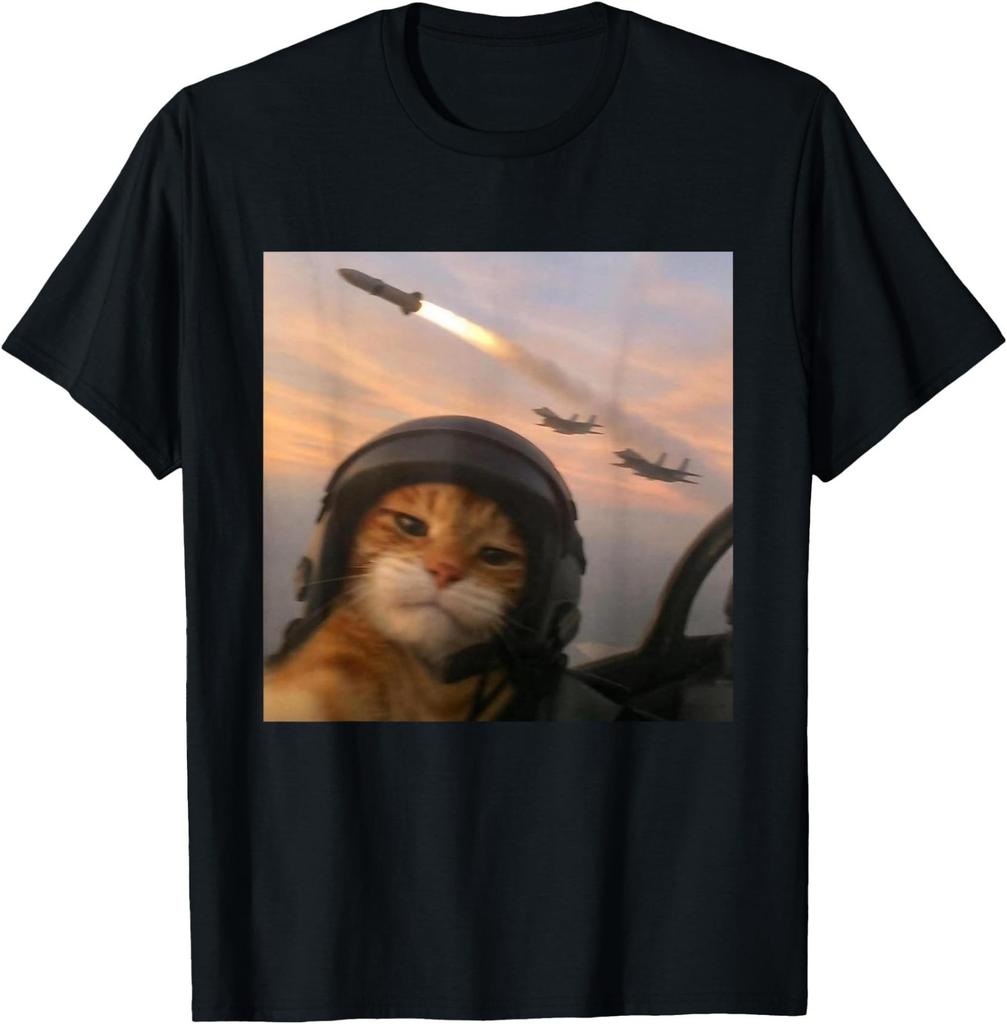 Selfie Squad Cat Funny Fighter Pilot Meme Kitty Gen Z Humour T-Shirt