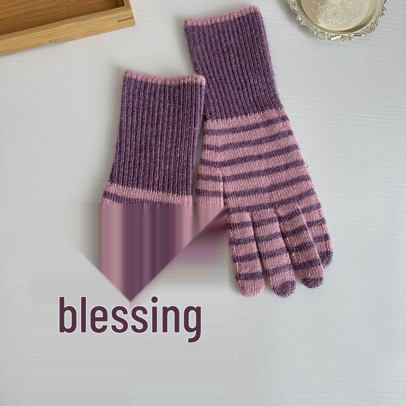 Luochi Korean Style Striped Touchscreen Wool Gloves - Women s Winter Warmth  Men s Cold Protection Fingerless Cycling Gloves
