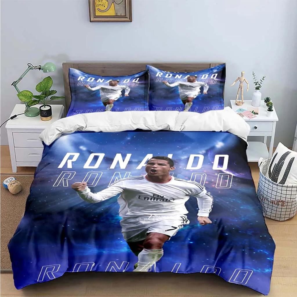 Set de așternuturi de modă cu imprimeu Fotbalist M-Messi R-Ronaldo Huse de pilotă Plapumă Pat Tineri Copii Fete Băieți Cadou de Lux
