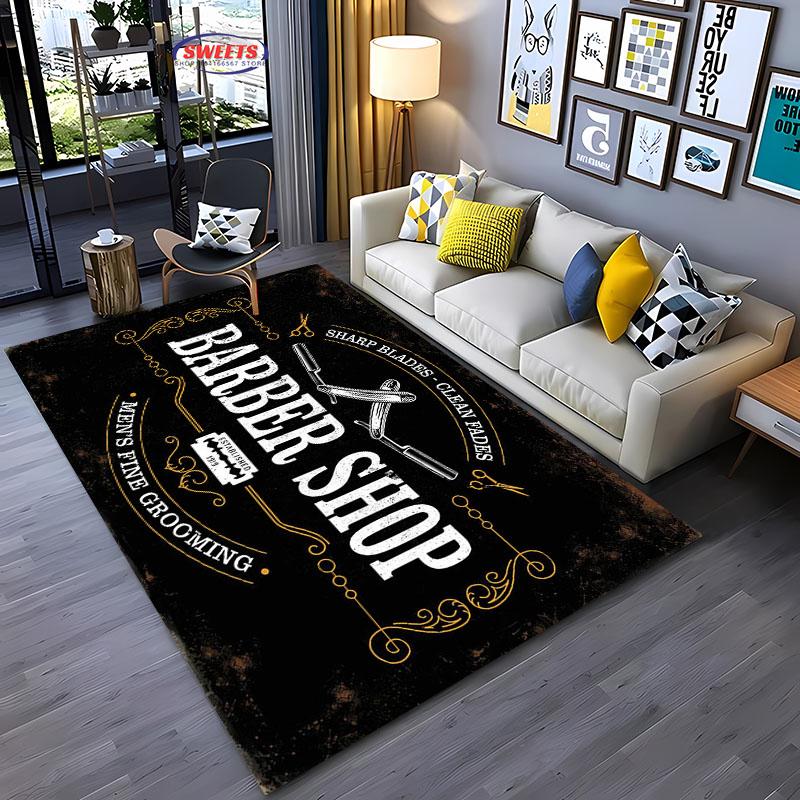 Barber Shop Sign Pattern Carpet,Living Room and Bedroom Household Items,Children's Room Sofa Mats, Doormat Floor  Anti-slip Rug