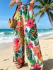 Dames Florale Tropische Wijde Pijpen Broek Casual Comfortabel Losse Pasvorm Vakantie Kleding met Elastische Taille 2026
