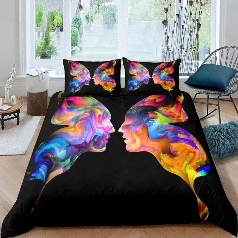 

Пододеяльник с абстрактным человеческим лицом, двуспальный, двуспальный, из микрофибры, мистический рисунок, комплект постельного белья с психоделическим граффити US King 264x228cm