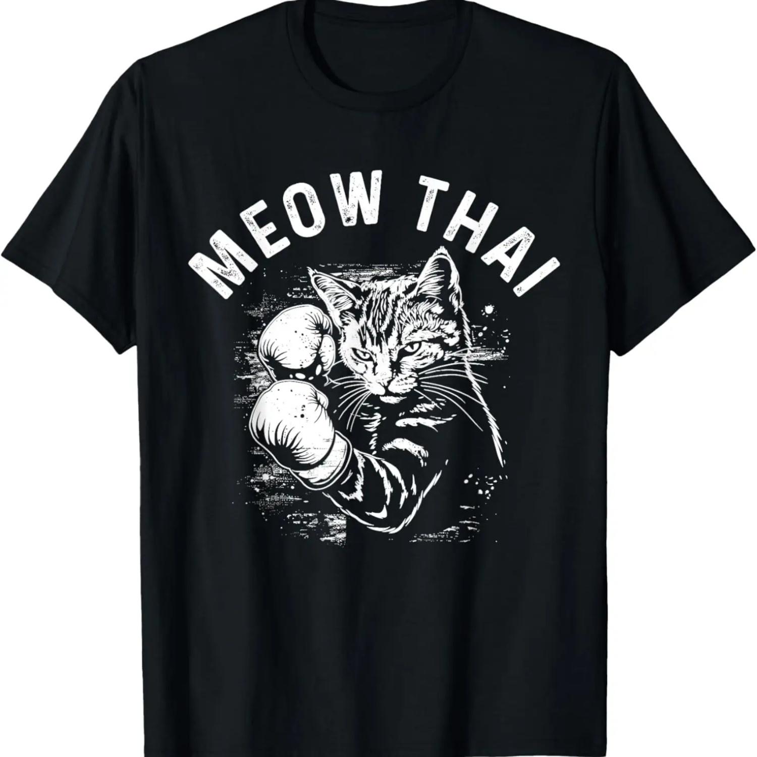 

Meow Thai Funny Muay Thai Boxing Cat Martial Arts MMA Boxer T-Shirt S