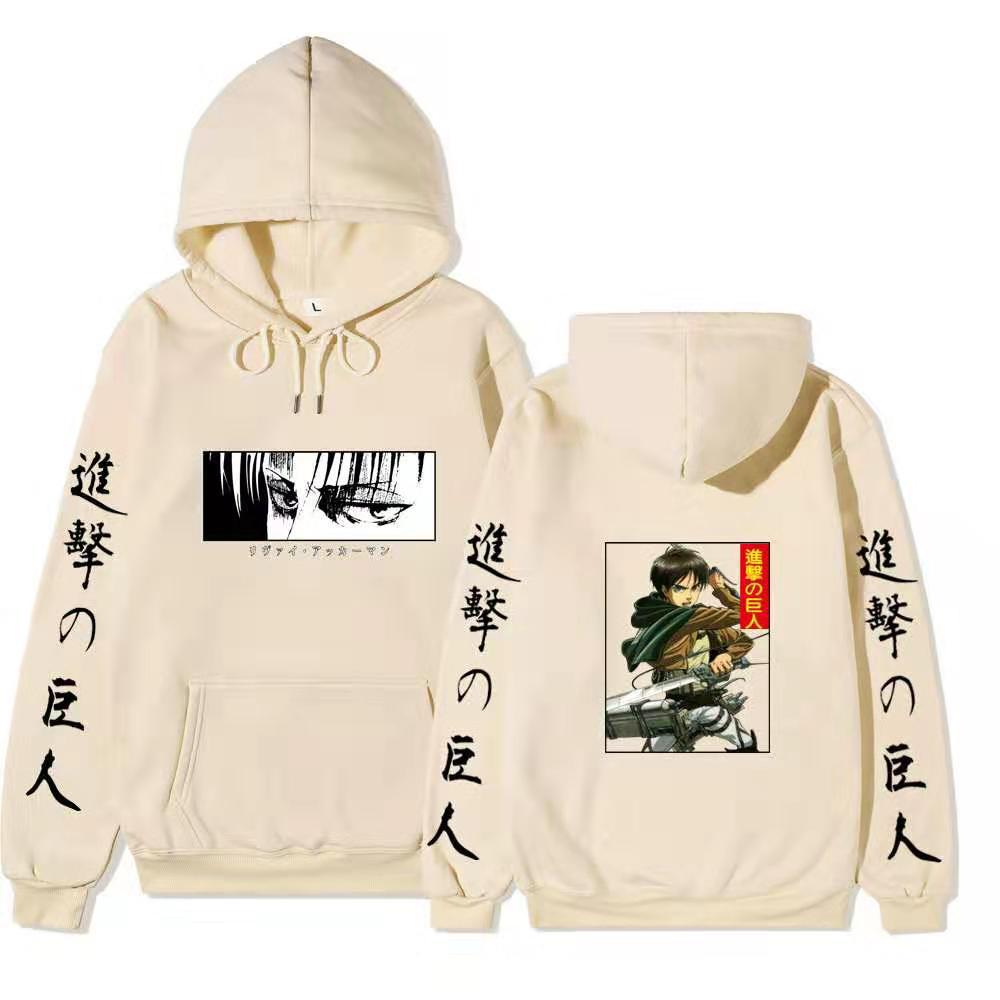 Unisex Attack on Titan Hoodie, Levi Ackerman & Eren Yeager Front Back Print Pullover, Long Sleeve Anime Graphic Hooded Sweatshirt Streetwear