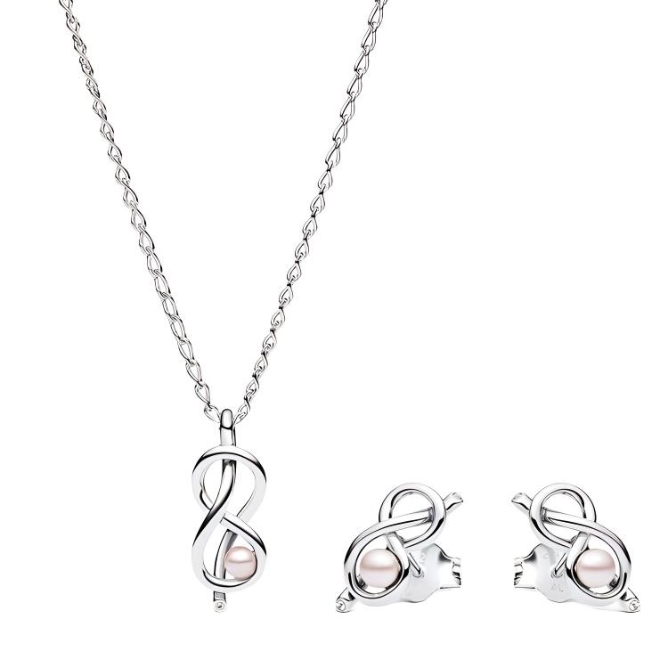 Pandora Logo Design 925 Silver Imitation Pearl Cubic Zirconia Necklace Unisex necklace ZT3130-1 Box