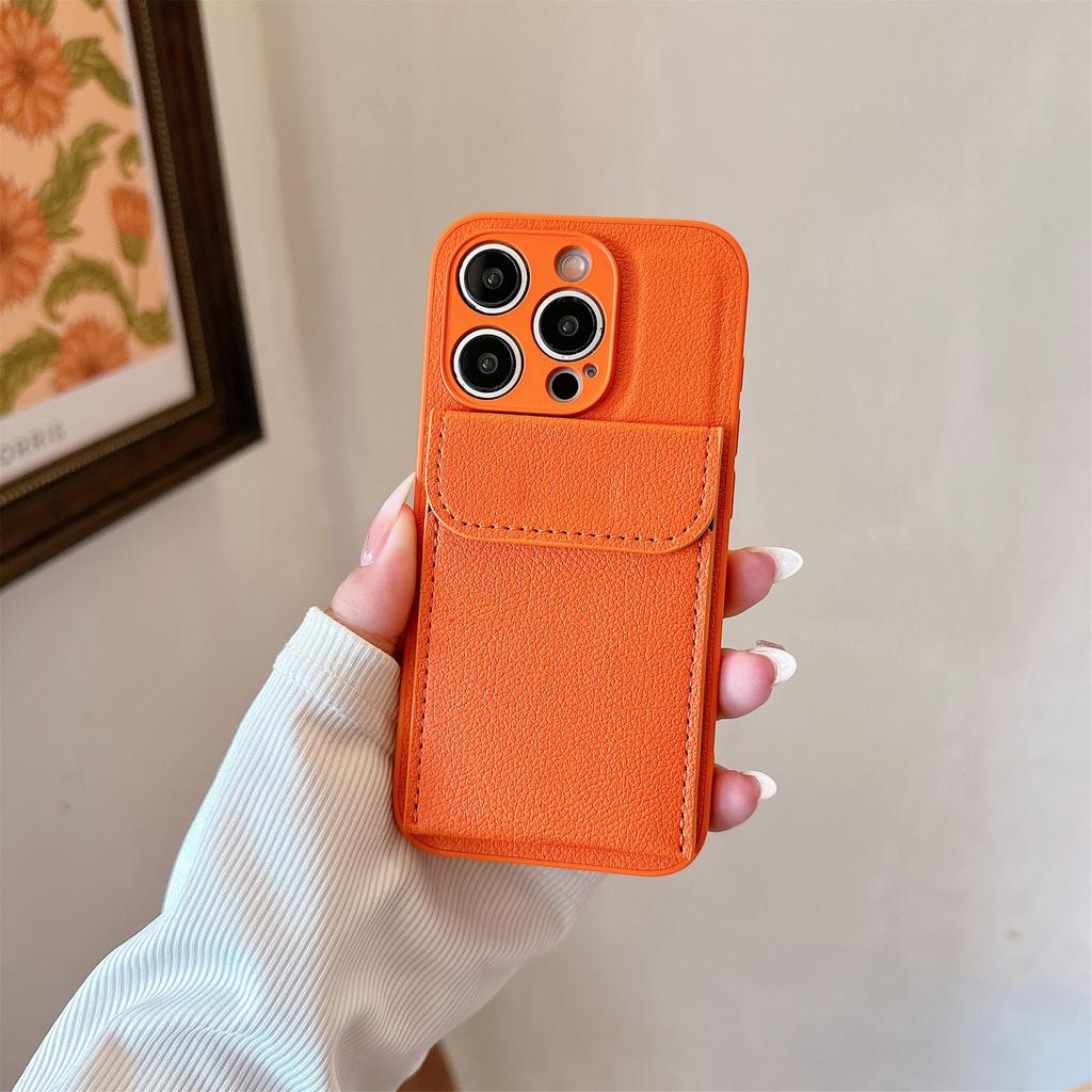 Lychee Pattern for Apple 17air Mobile Phone Case Card Holder for IPhone15 Simple 12 Plain Leather All-inclusive Protective Cover