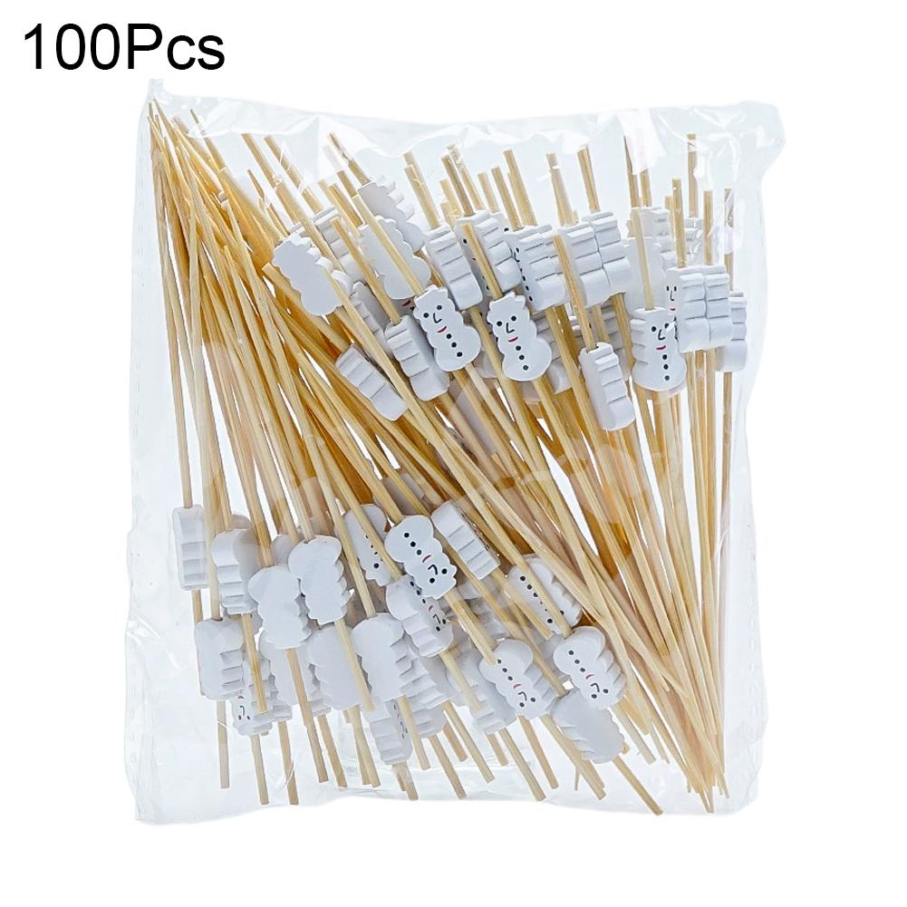 50/100 Stück Weihnachten Bambusspieße Einweg Fruchtspieße Schneeflocken Lebensmittel Dessert Zahnstocher Weihnachtsmann, Schneemann