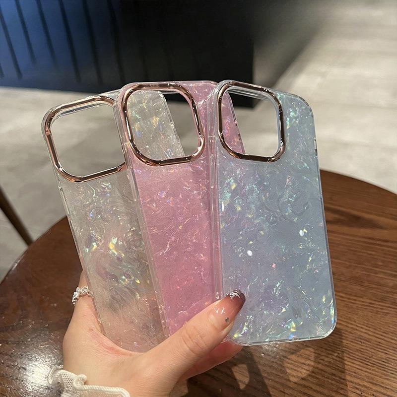 Glitter Powder Shell Pattern Suitable for IPhone17 Mobile Phone Case Apple 16promax High End Large Hole Anti Fall Protection Case