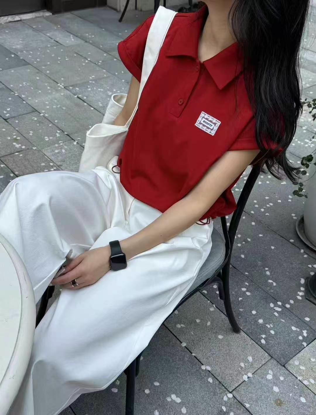 

2025 Spring Korean Fashion Loose Slimming Short Sleeve Polo Shirt for Women Large червоний
