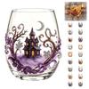 2D Halloween Artisan Glassware Collection, Drinking Glasses with Raised Pumpkin Ghost Black Cat Web Design, Spooky Clear Cups for Cocktails Juice