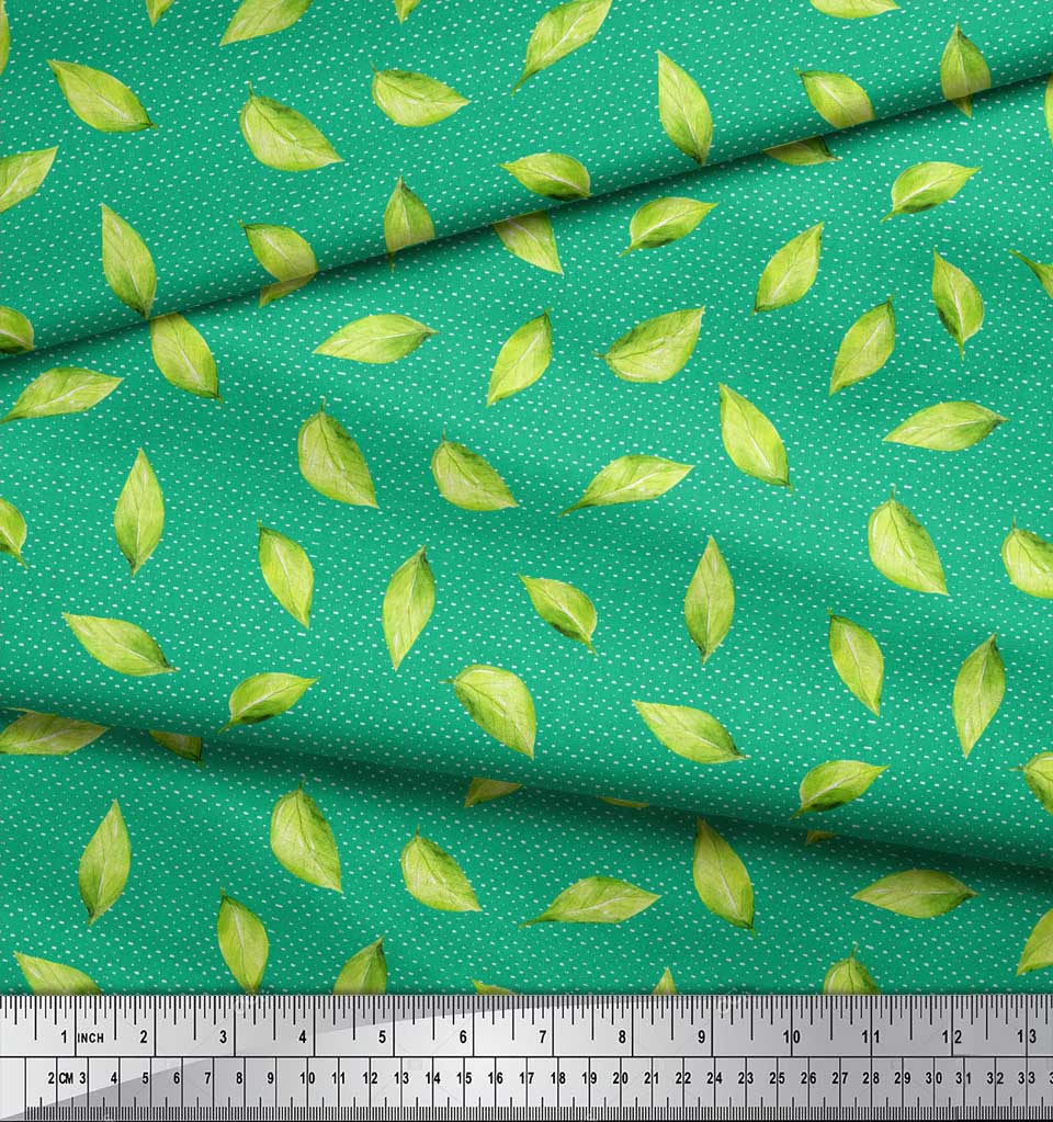 Soimoi Red Poly Crepe Fabric Hosta Leaves Print Fabric by the metre 42 Inch