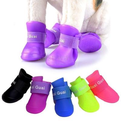 4 Pcs Pet Supplies Dog Cats Anti-Slip Waterproof Shoes Solid Color Rain Protective Boots
