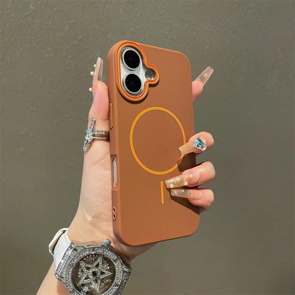 

Ultrathin Simple Magsafe Case for iPhone 16 15 14 13 12 11 Pro Max 14 Plus Matte Hit Color Lens Wireless Charging Soft TPU Cover For iPhone 11 Pro