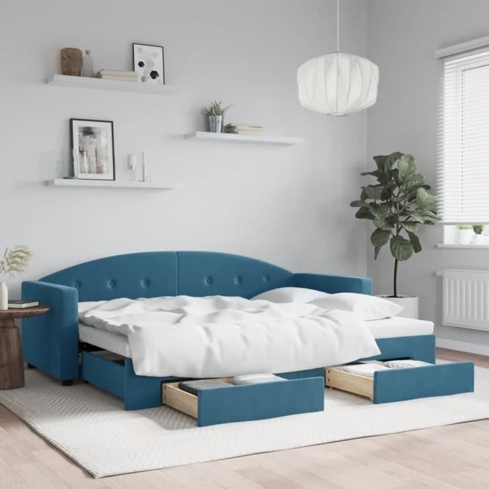 VidaXL Daybed with Trundle and Drawers Blue 80x200 Cm Velvet 3197341