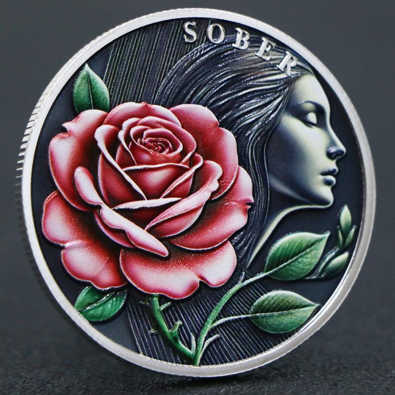 Pink Lady Rose Love Commemorative Coin, Valentine's Day Gift, Gold and Silver Plated, Commemorative Medal, Coin, Christmas gift, Stocking stuffers