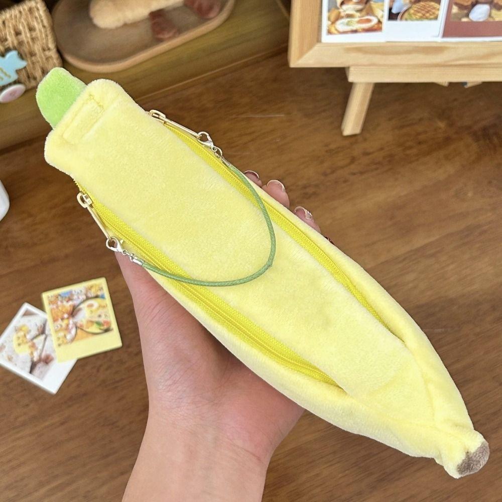 Print Banana Shape Pencil Case Desktop Storage Cloth Stationery Bag Stationery Holder