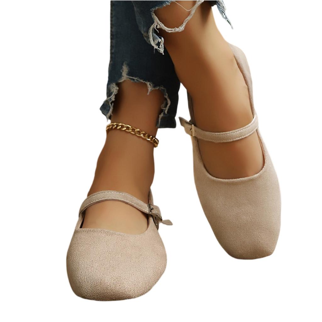 Women's Suede Square Toe Mary Jane Shoes with Single Strap and Wedge Heel Comfortable Slip On Casual Footwear for Daily Wear