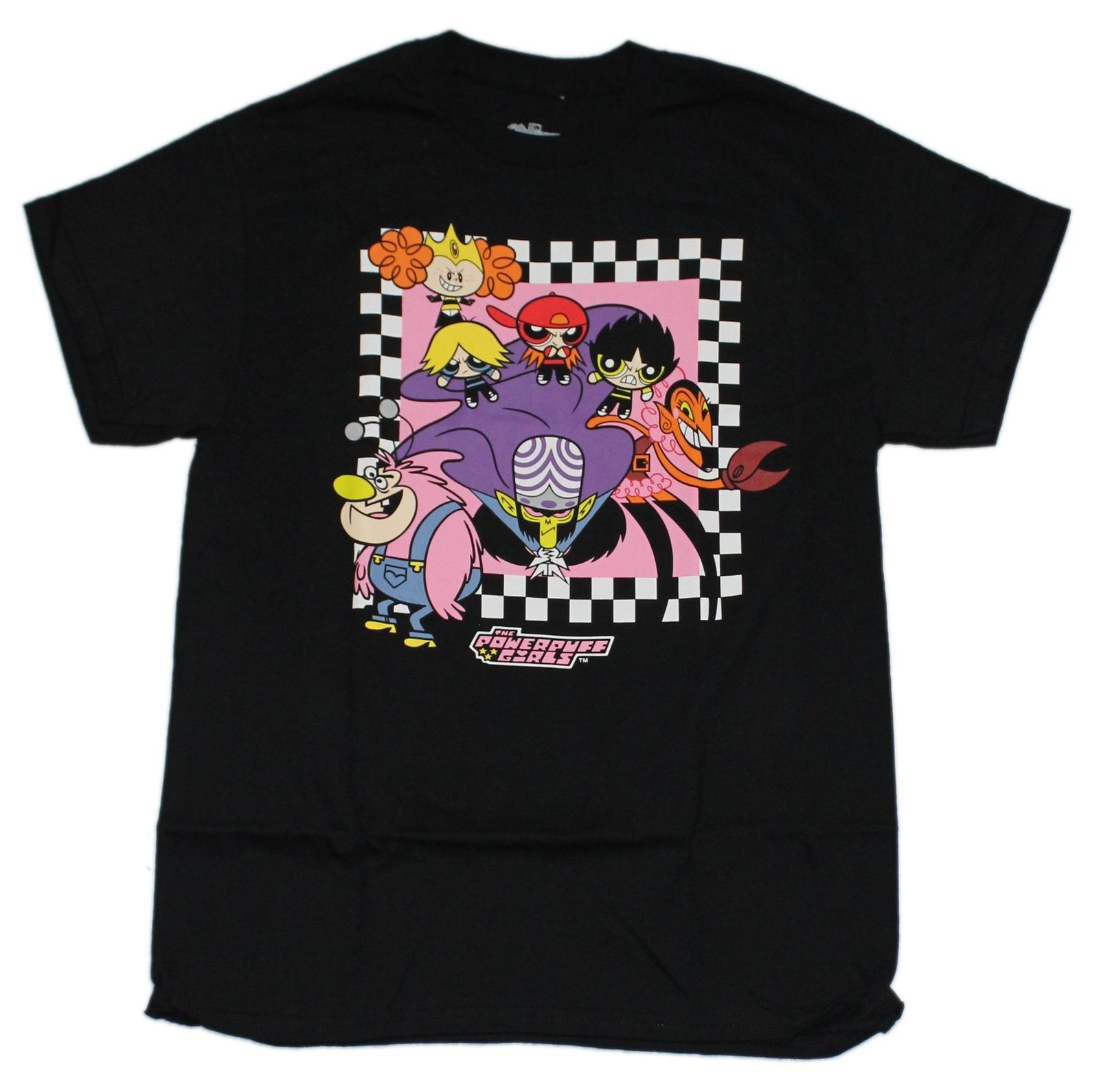Powerpuff New Adult T-Shirt - Girls & Mojo Jojo in Checkered Frame M