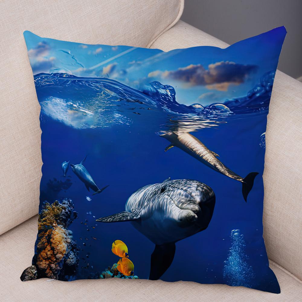 Federa per Cuscino Delfino Vita Marina Motivo Pesci Barriera Corallina Tessuto Morbido Studio Ufficio Casa Decorazione Federa